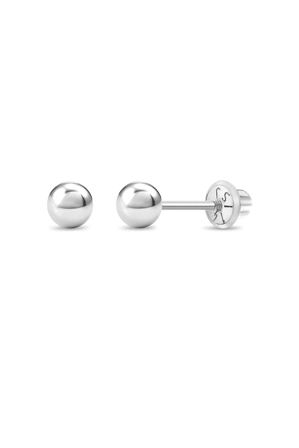 14k White Gold Classic Ball 3-4mm Baby / Toddler / Kids Earrings Safety Screw Back - 4mm