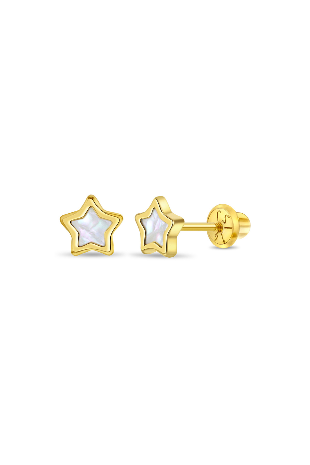 Aros Estrella Oro Amarillo y Concha Perla