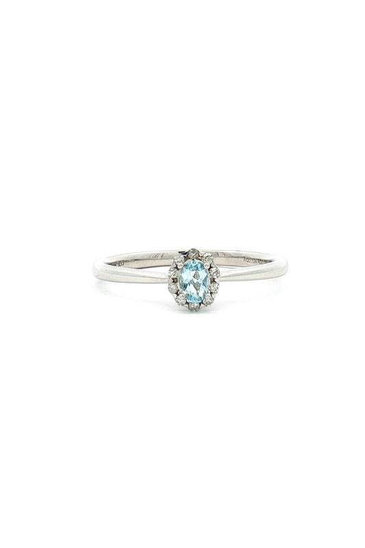 Anillo Aguamarina y Halo de Diamantes
