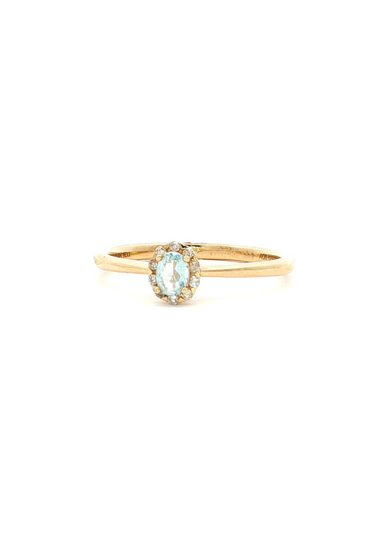 Anillo Aguamarina y Halo de Diamantes