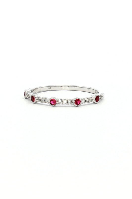 Anillo Cintillo Diamantes y Rubíes