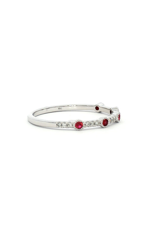 Anillo Cintillo Diamantes y Rubíes