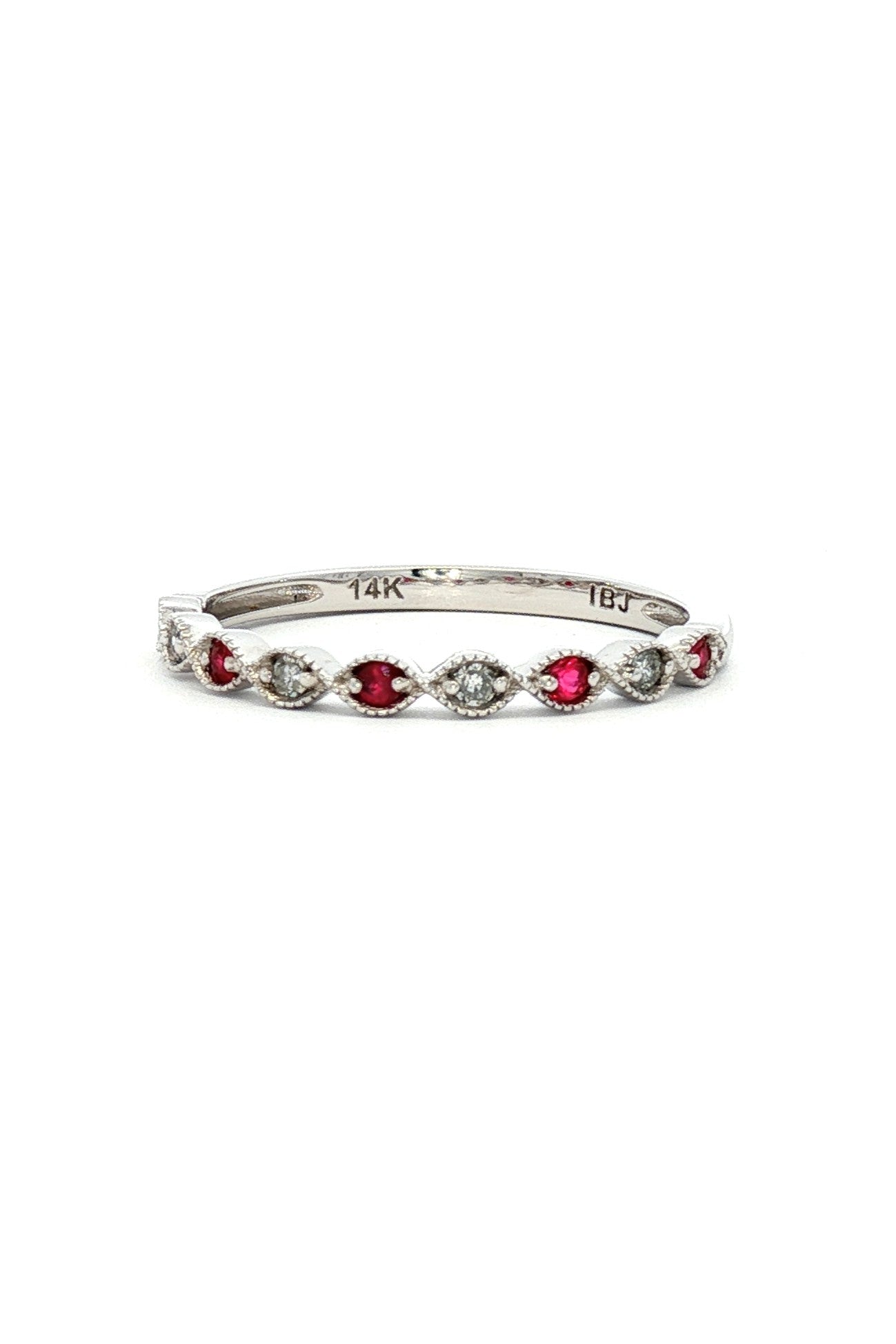 Anillo Cintillo Rubíes y Diamantes Ruleteado