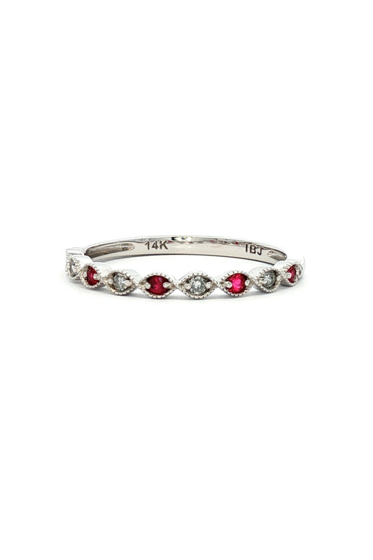Anillo Cintillo Rubíes y Diamantes Ruleteado