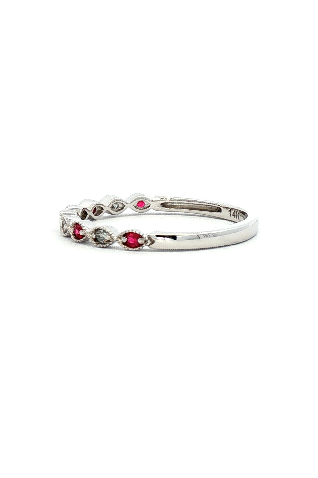 Anillo Cintillo Rubíes y Diamantes Ruleteado