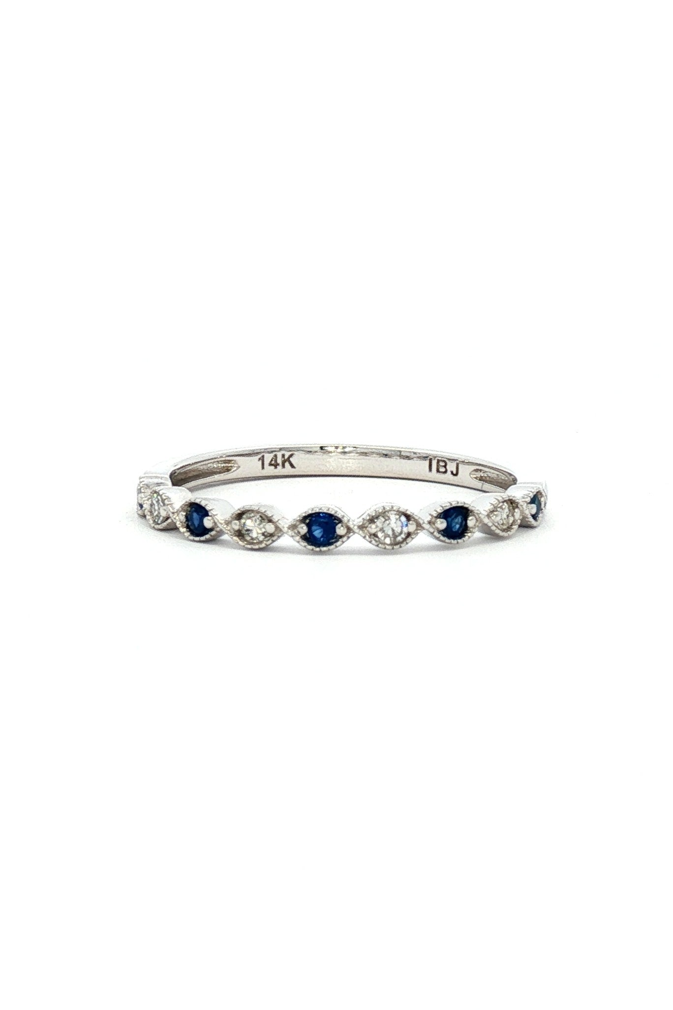 Anillo Cintillo Zafiro Azul y Diamantes Ruleteado
