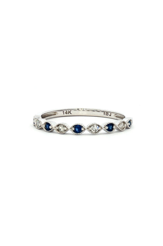 Anillo Cintillo Zafiro Azul y Diamantes Ruleteado