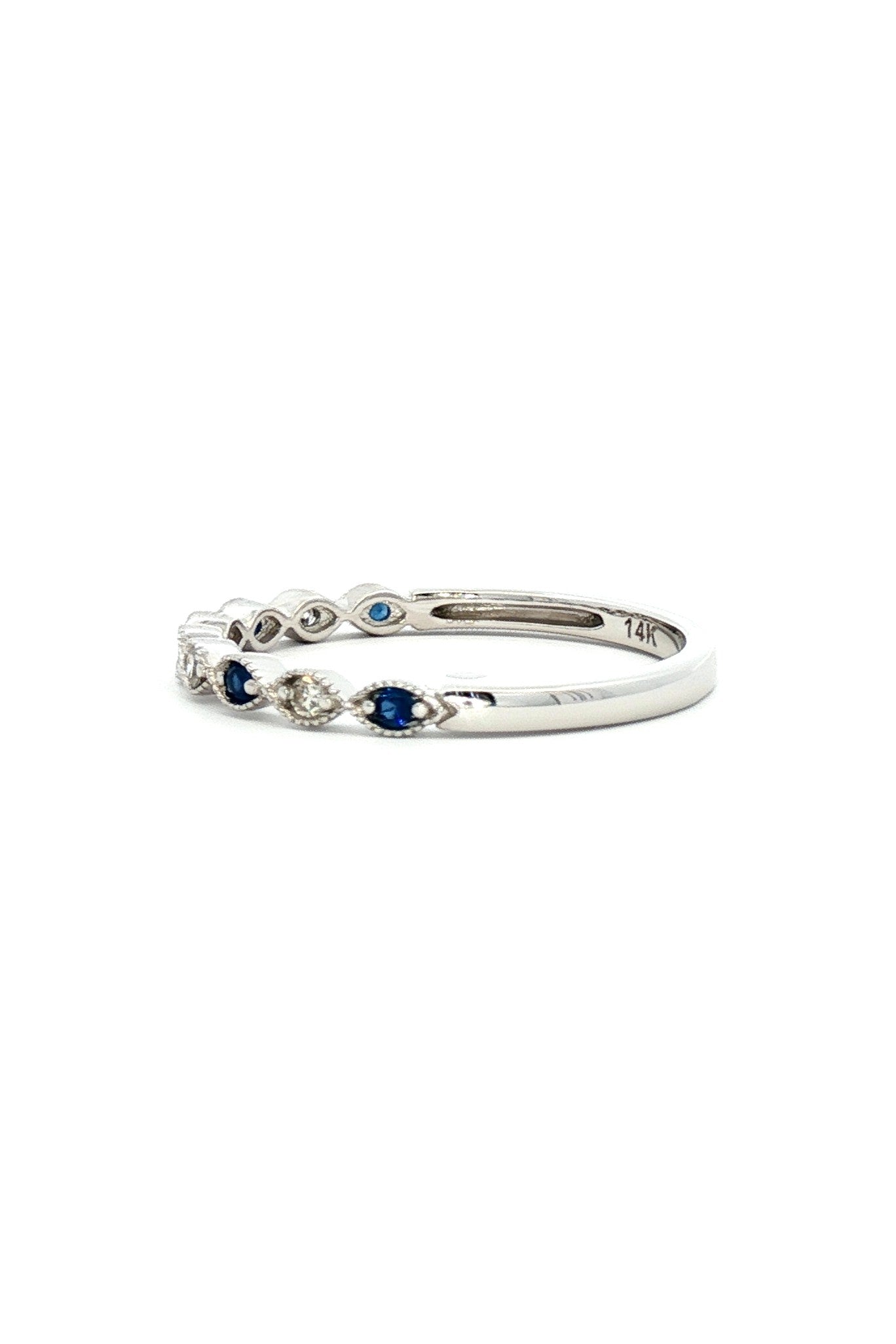 Anillo Cintillo Zafiro Azul y Diamantes Ruleteado