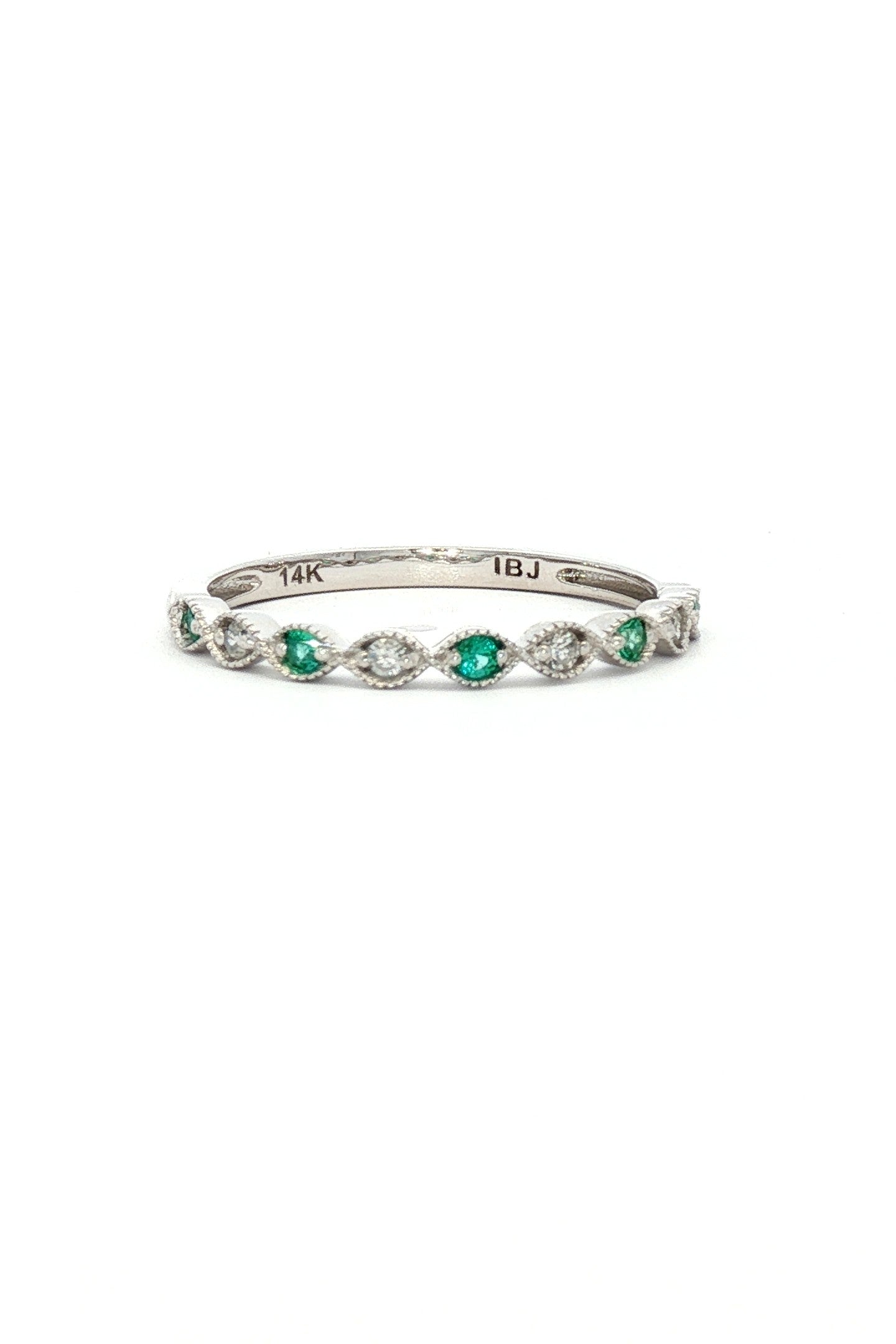 Anillo Cintillo Esmeralda y Diamantes Ruleteado