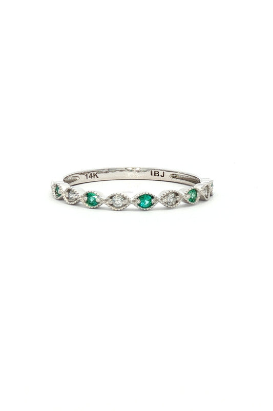 Anillo Cintillo Esmeralda y Diamantes Ruleteado