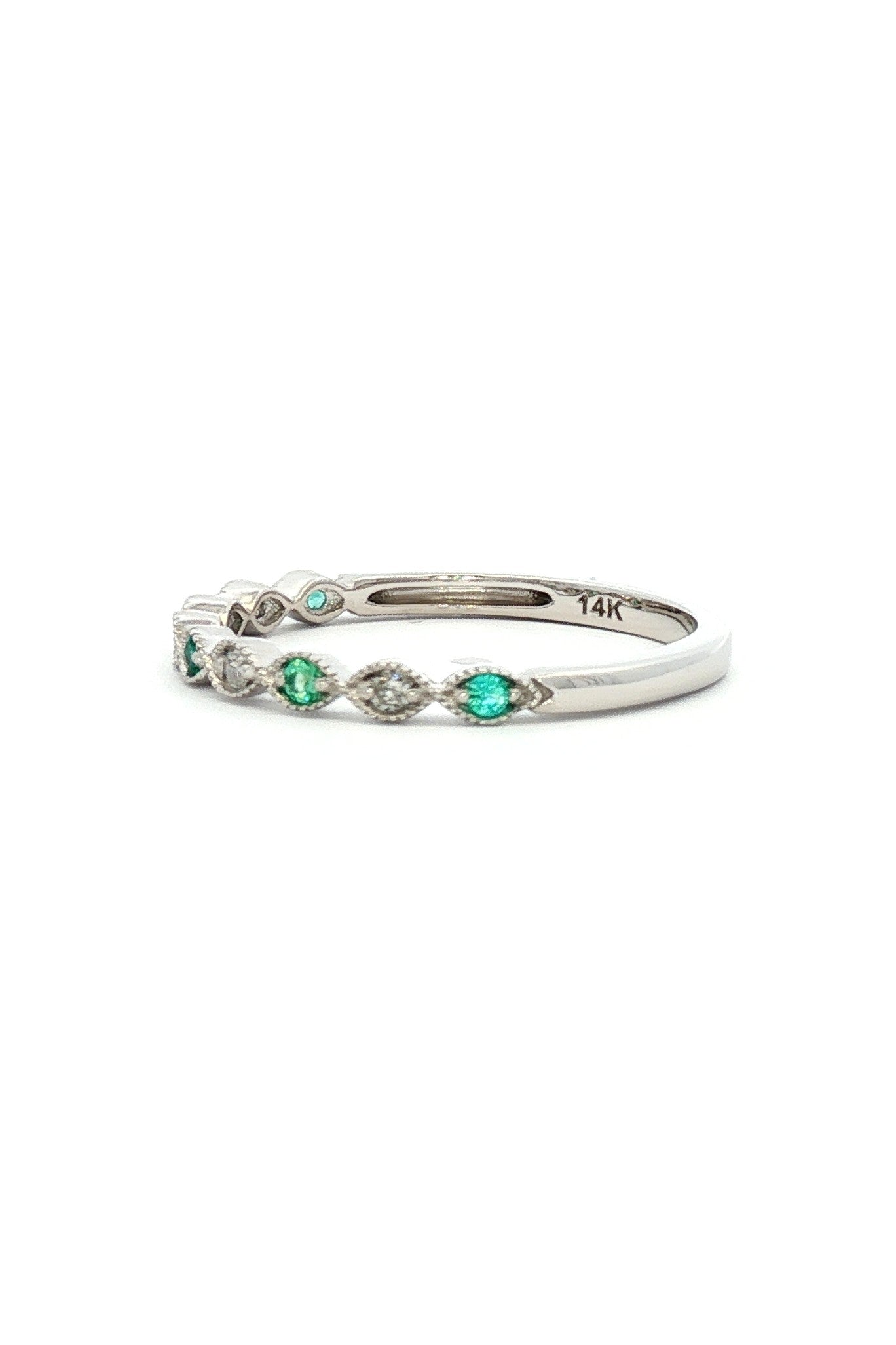 Anillo Cintillo Esmeralda y Diamantes Ruleteado
