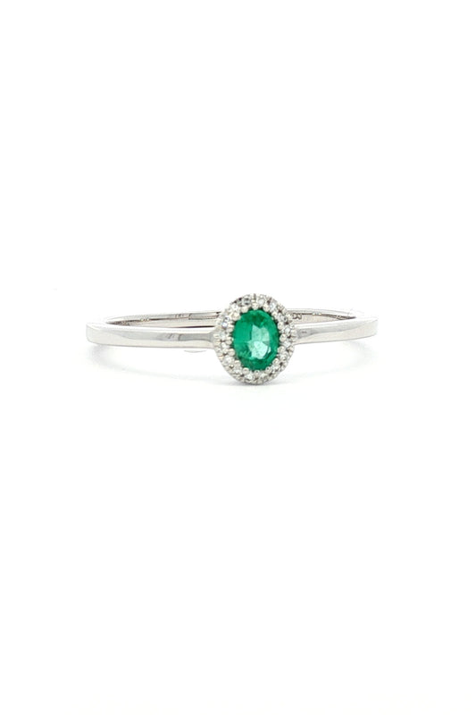 Anillo Solitario Esmeralda Halo Diamantes