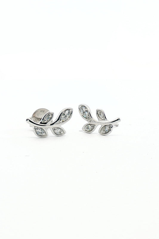 Aros Hojas de Diamantes Oro Blanco 18k