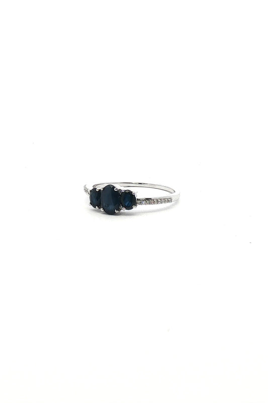 Anillo Tricillo Zafiro Azul Oval y Diamantes