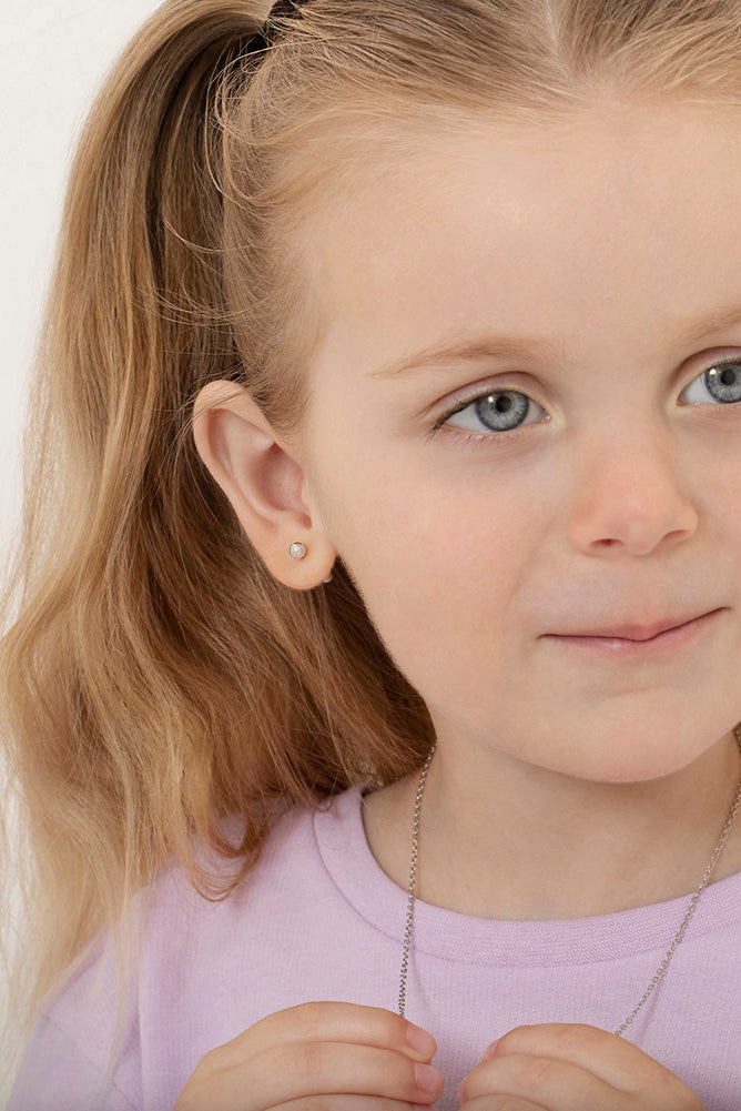 14k White Gold Classic Ball 3-4mm Baby / Toddler / Kids Earrings Safety Screw Back - 4mm