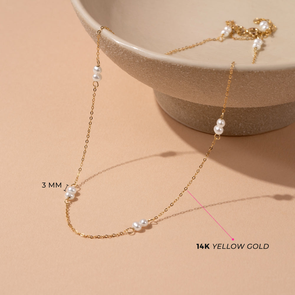 Collar Oro Amarillo 14k y perlas dobles freshwater 3mm