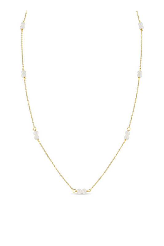 Collar Oro Amarillo 14k y perlas dobles  freshwater 3mm
