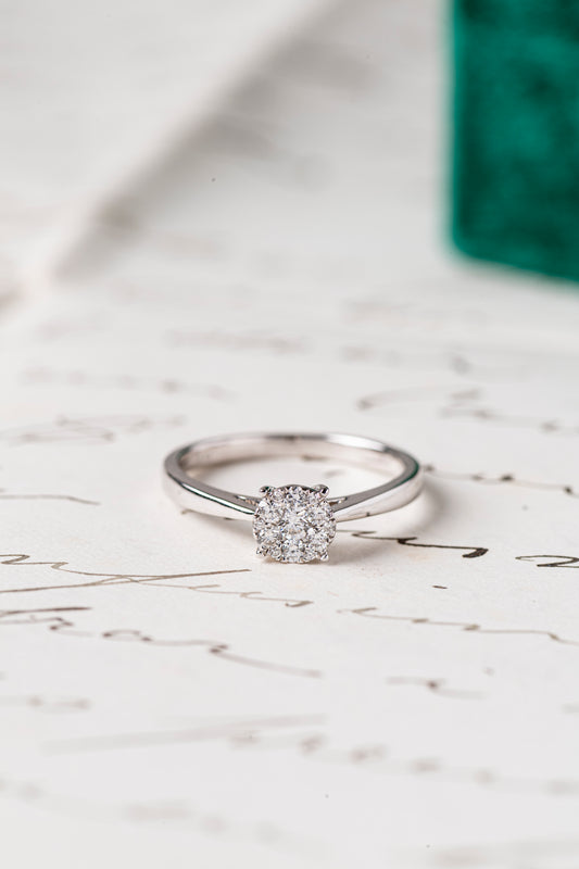 Anillo Roseta Diamantes Oro Blanco 14k
