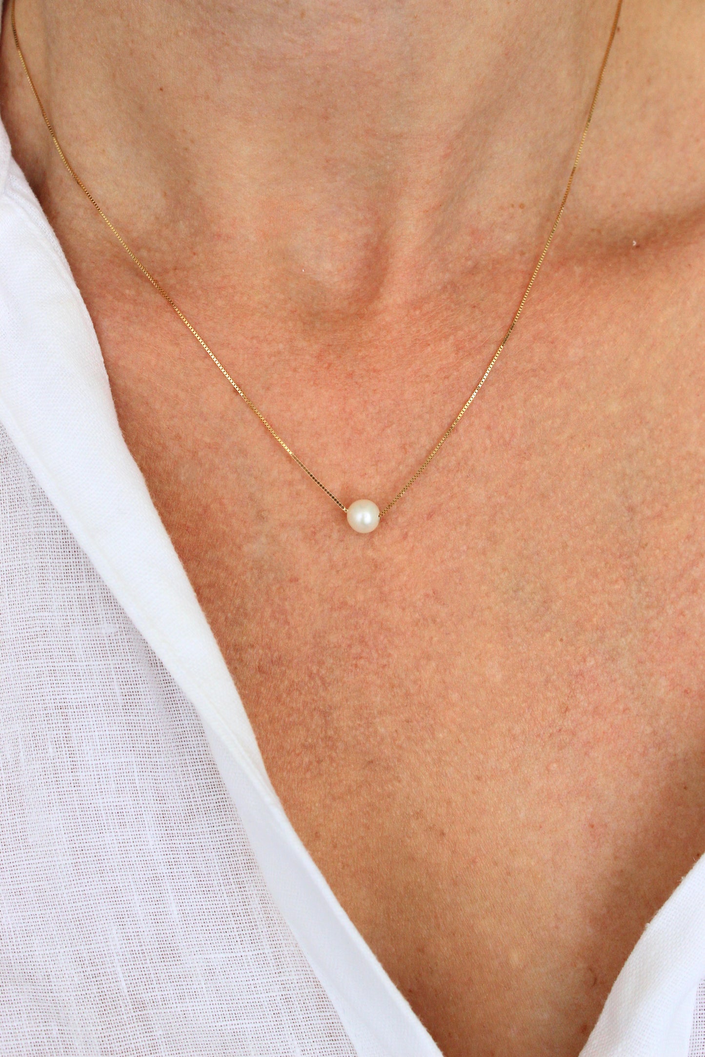 14k Gold Single 7mm Freshwater Cultured Pearl 16"