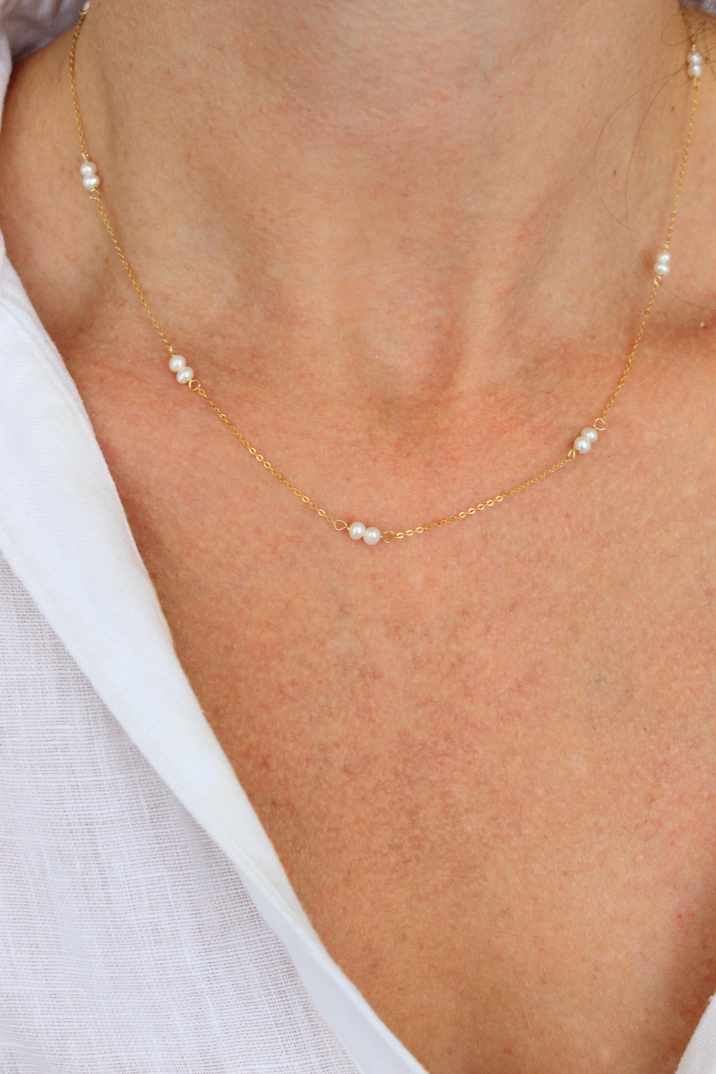 Collar Oro Amarillo 14k y perlas dobles  freshwater 3mm