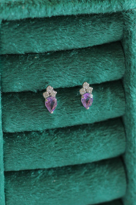 Aros Amatista y Diamantes 18K