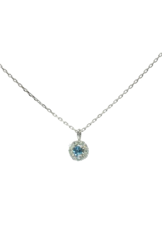 Collar Aguamarina con Halo de Diamantes