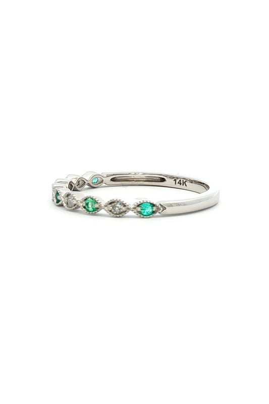 Anillo Cintillo Esmeralda y Diamantes Ruleteado