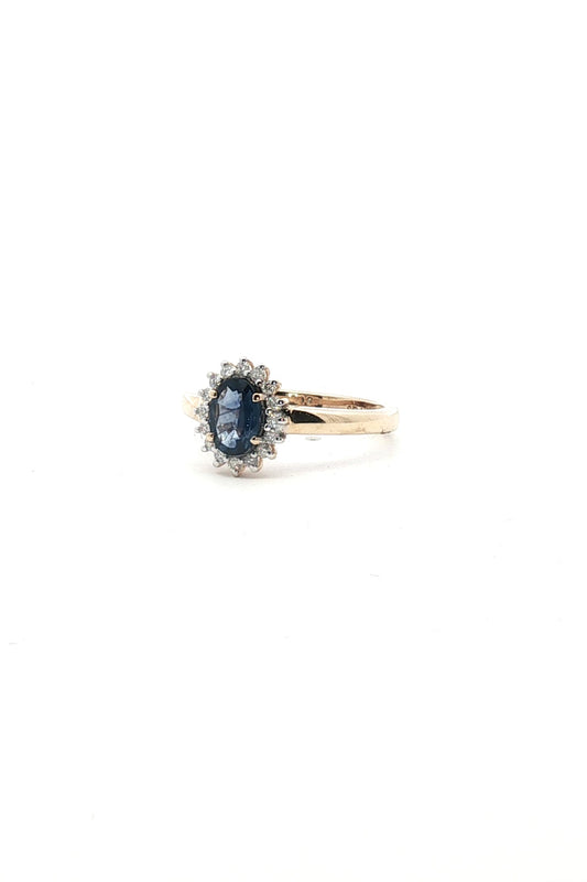 Anillo Lady Di Zafiro Azul y Diamantes Grifas