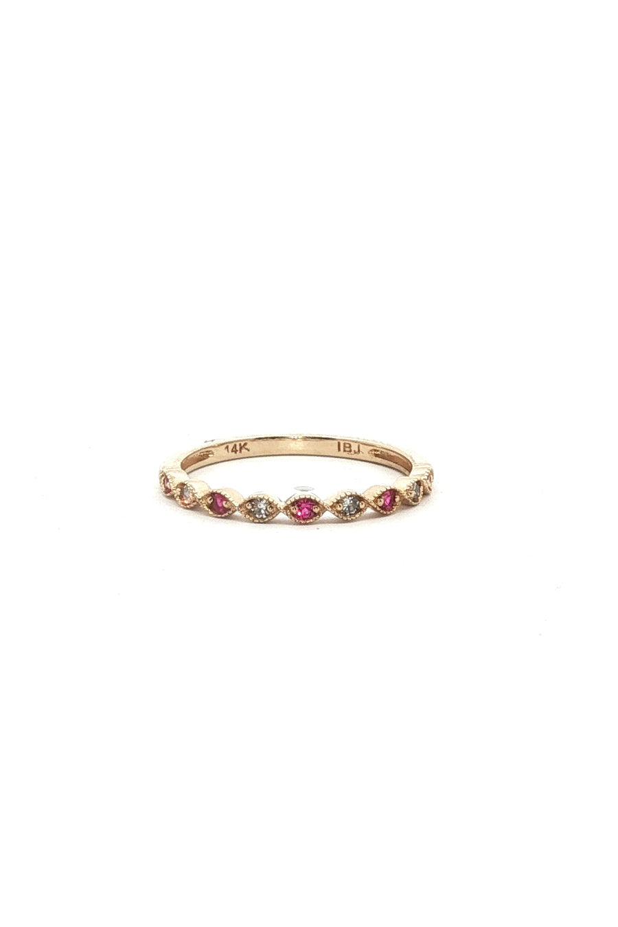 Anillo Cintillo Rubíes y Diamantes Ruleteado