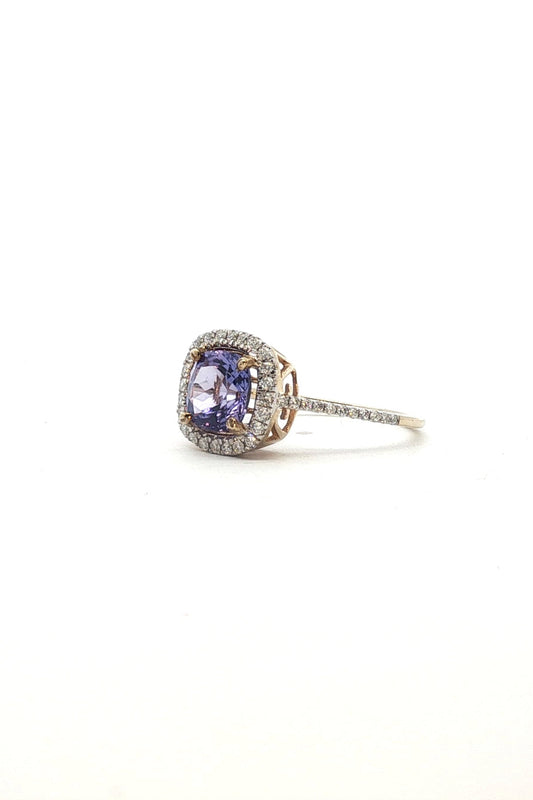 Anillo Maxi Tanzanita Halo de Diamantes
