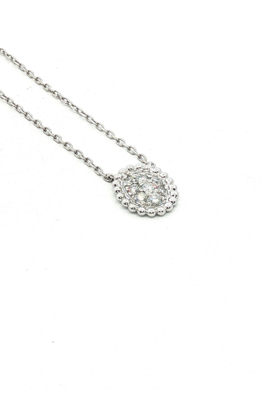 Collar de Diamantes con Borde Perlado en Oro Blanco