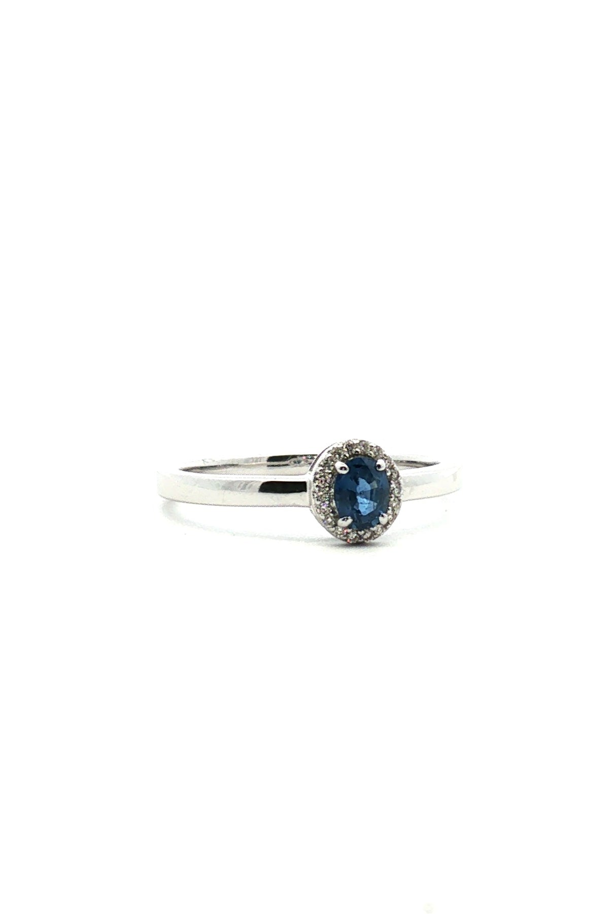 Anillo Halo Zafiro Azul 0.30ct y Diamantes