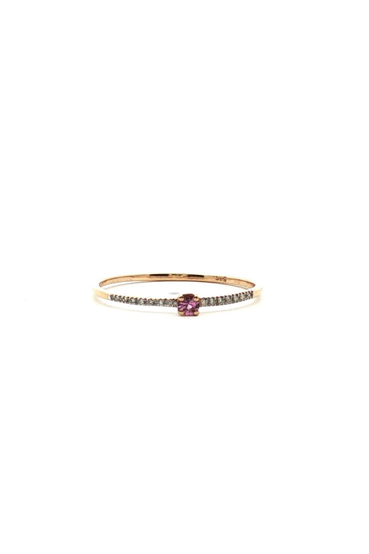 Anillo Solitario Mini Turmalina Rosada y Diamantes