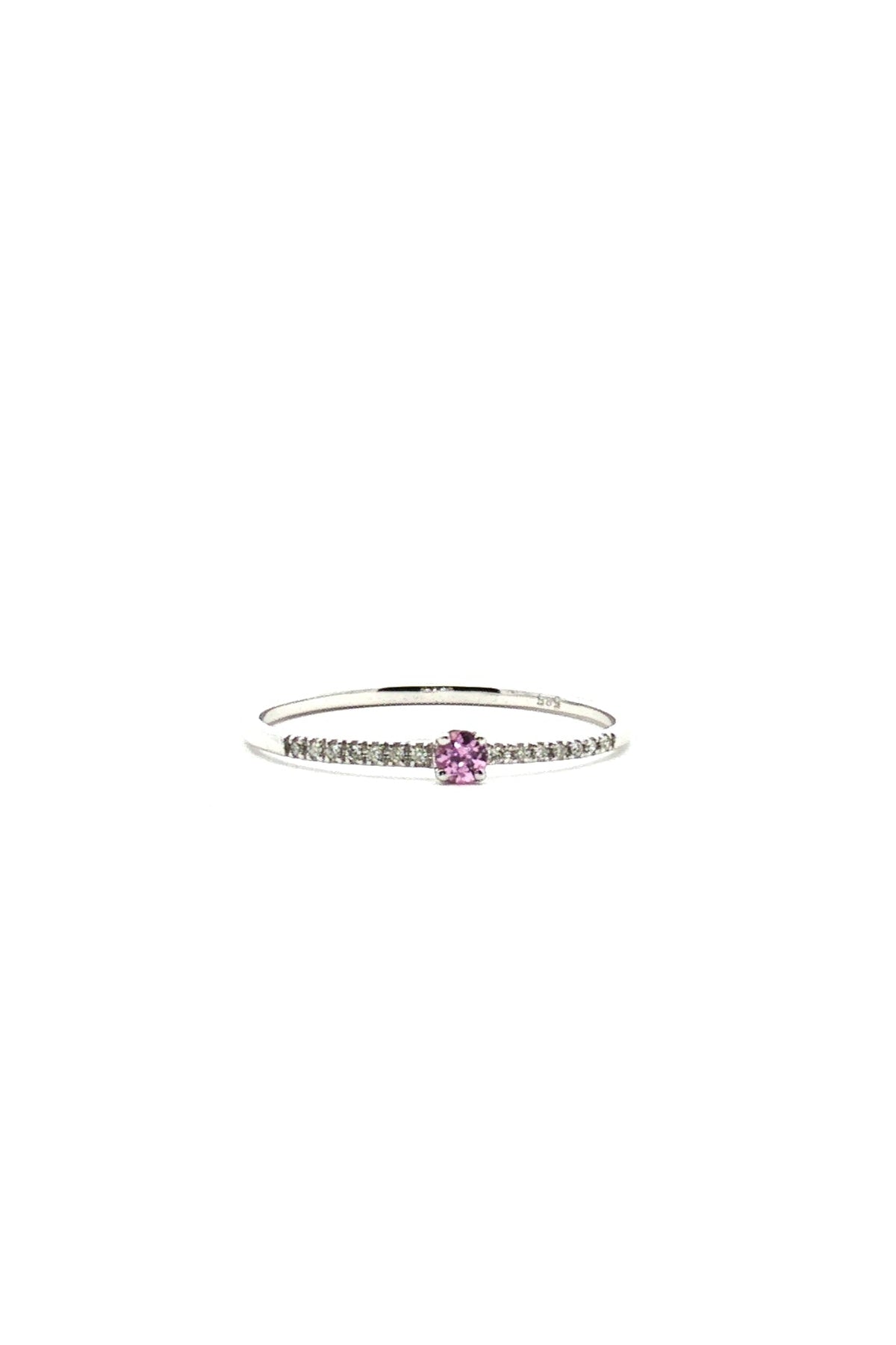 Anillo Solitario Mini Zafiro Rosado y Diamantes