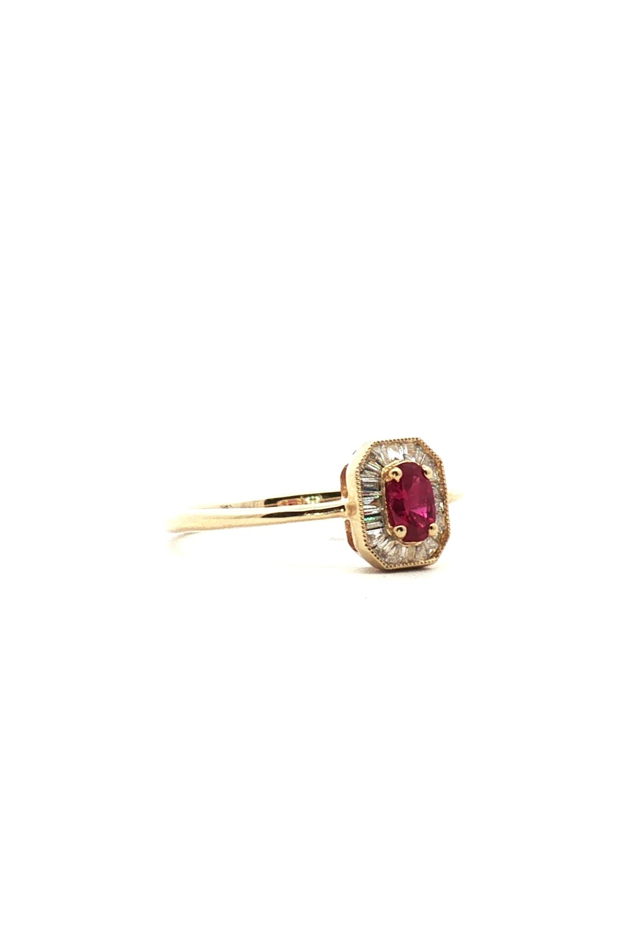 Anillo Rubi Halo Diamantes Baguette