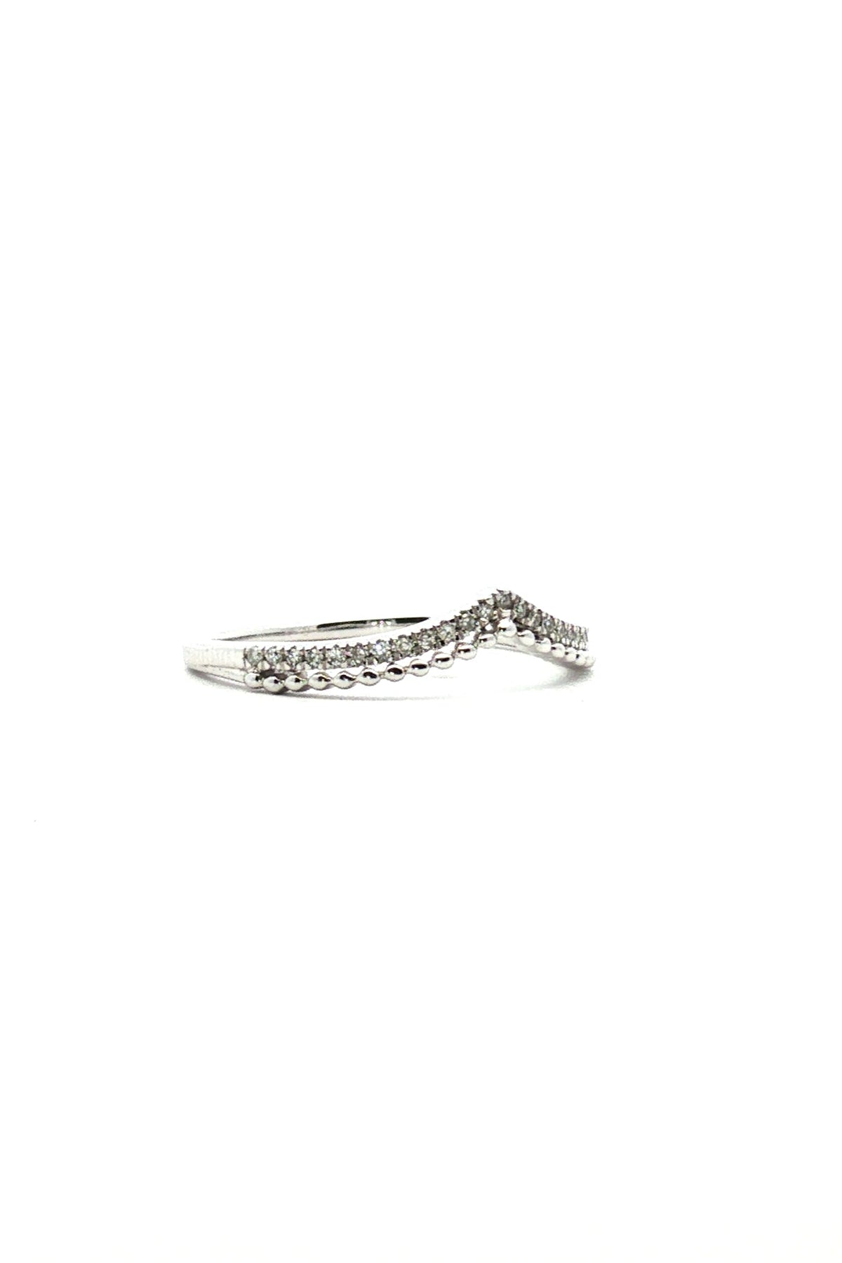 Anillo V Doble Diamante y Bolitas