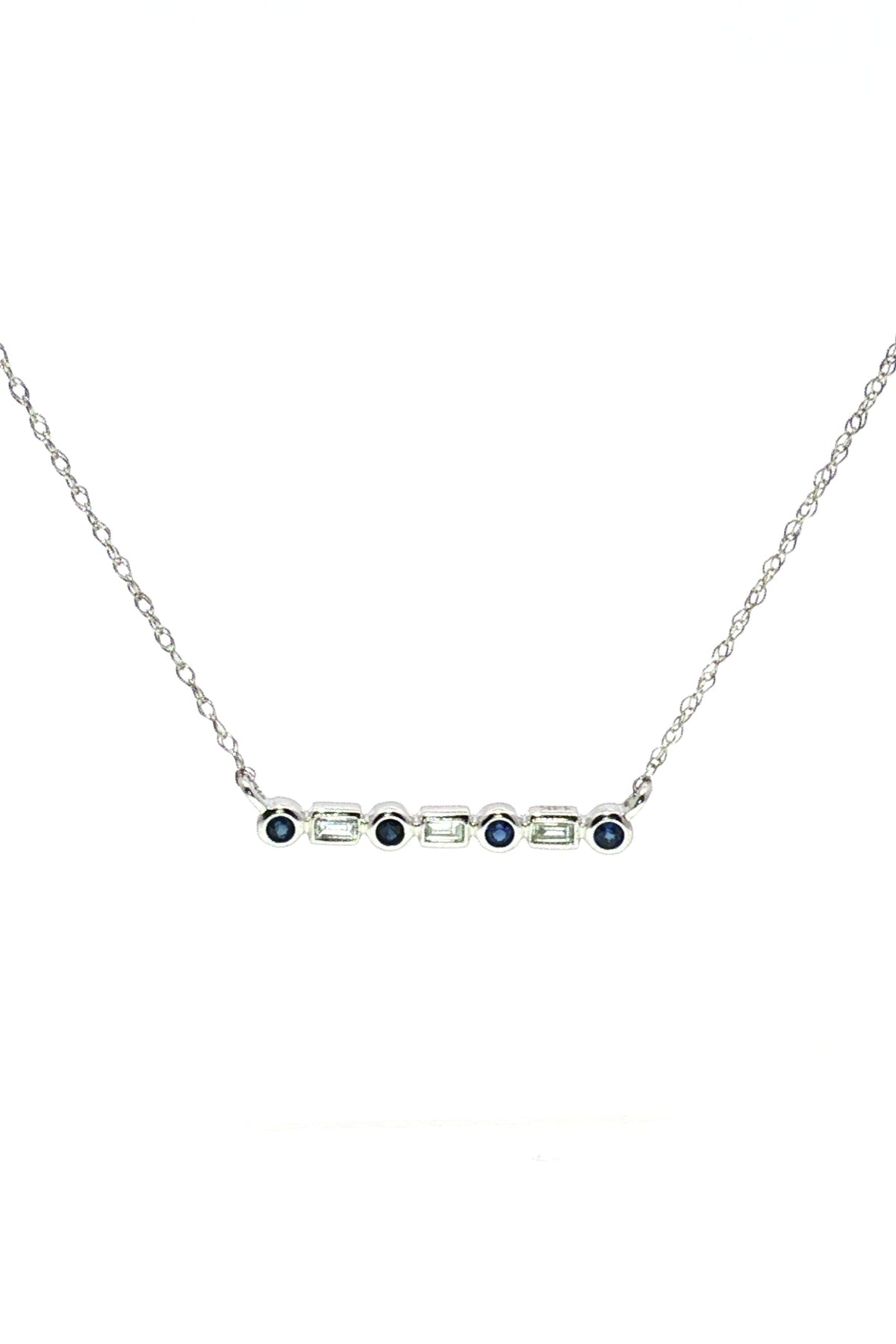 Collar Zafiro Azul y Diamantes Baguette Bisel