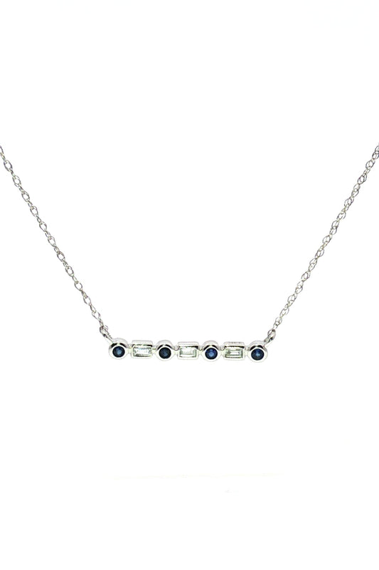 Collar Zafiro Azul y Diamantes Baguette Bisel