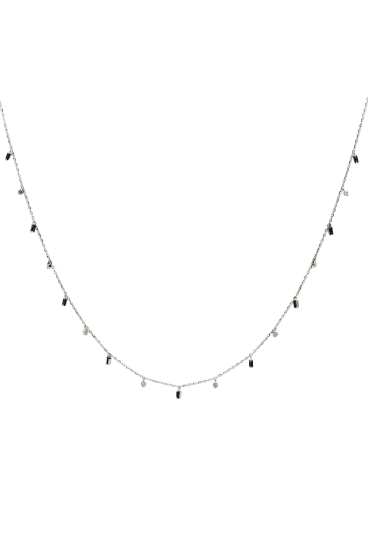 Collar Estaciones Colgantes Zafiro Azul y Diamantes Baguette