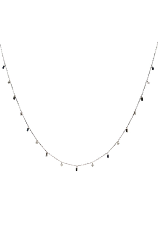 Collar Estaciones Colgantes Zafiro Azul y Diamantes Baguette
