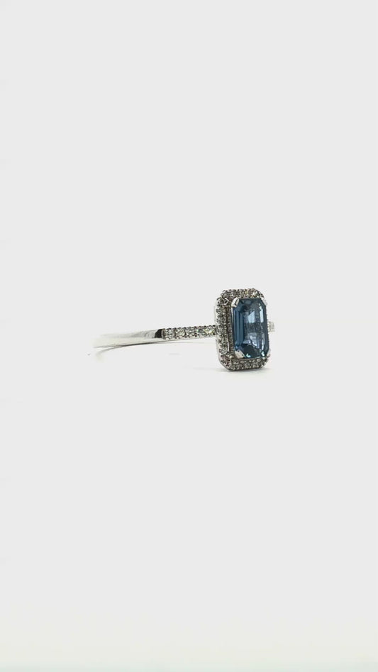 Anillo Zafiro Halo de Diamantes