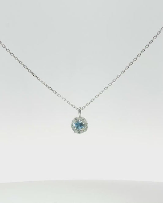 Collar Aguamarina con Halo de Diamantes