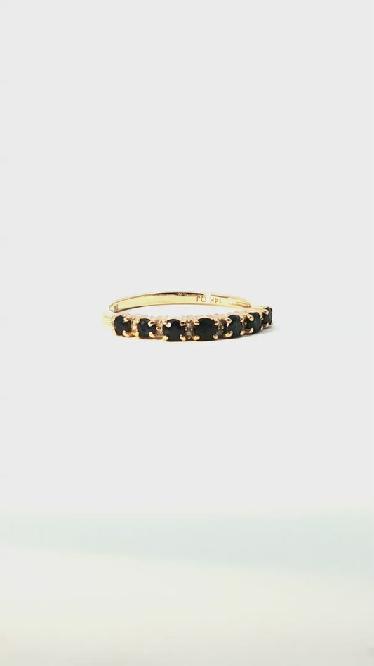 Anillo Cintillo Zafiro y Diamantes Intercalados