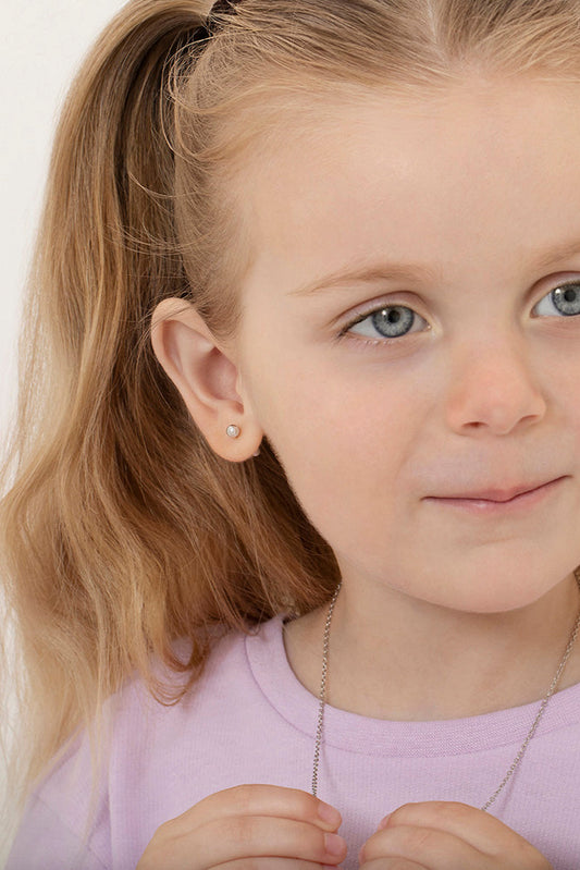 14k White Gold Classic Ball 3-4mm Baby / Toddler / Kids Earrings Safety Screw Back - 4mm