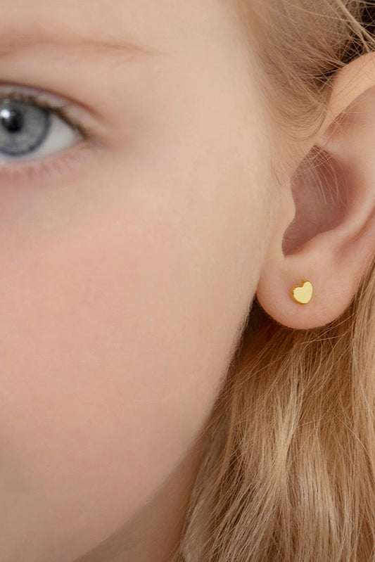 18k Gold Classic Polished Heart Baby / Toddler / Kids Earrings Safety Screw Back
