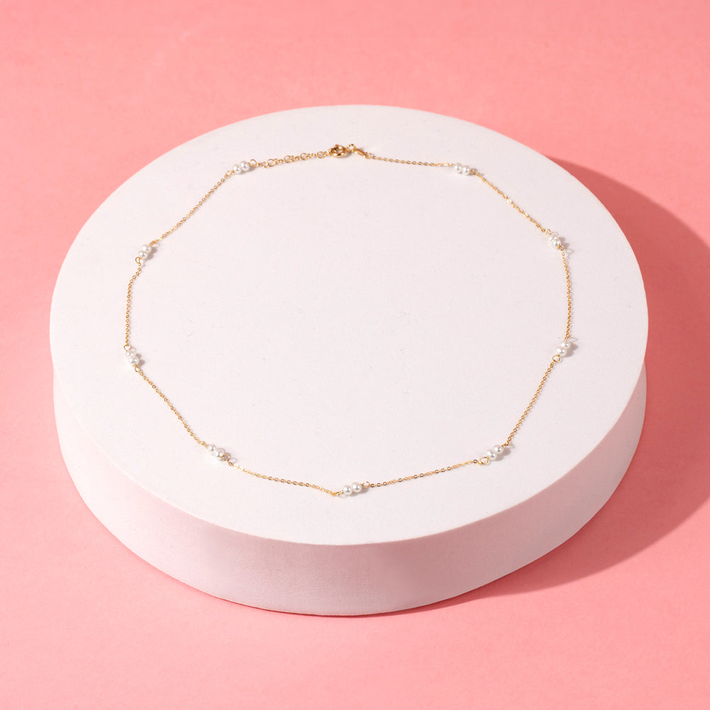 Collar Oro Amarillo 14k y perlas dobles  freshwater 3mm